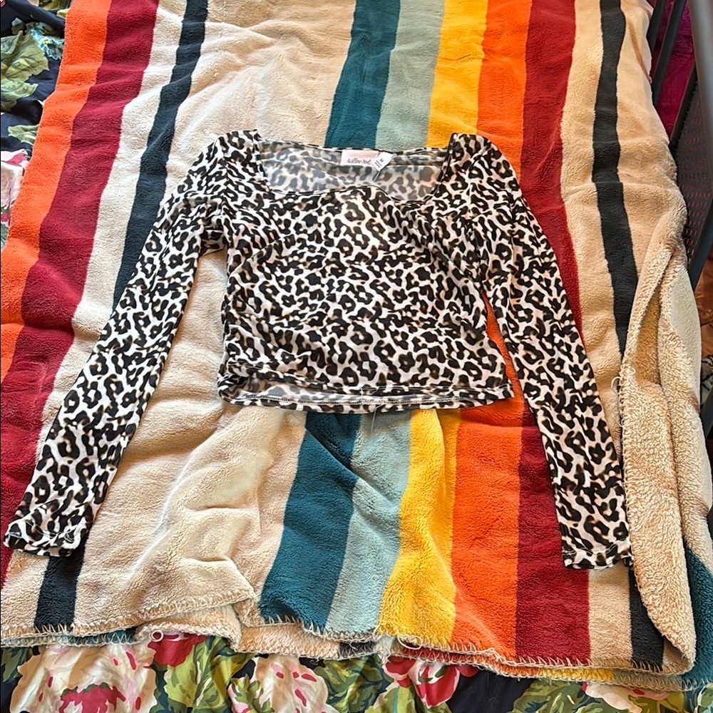 Wildfox Leopard Print Mesh Top